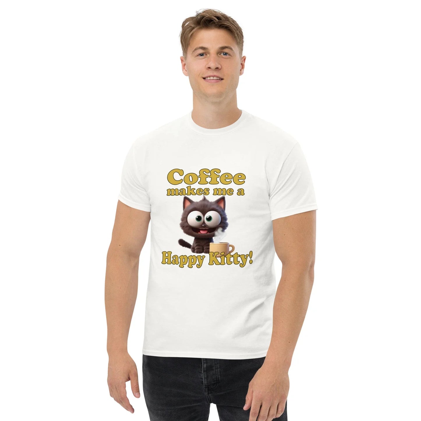Happy Coffee Kitty - Adult & Kids T-Shirts, Sweatshirts & Hoodies apparel design preview 1