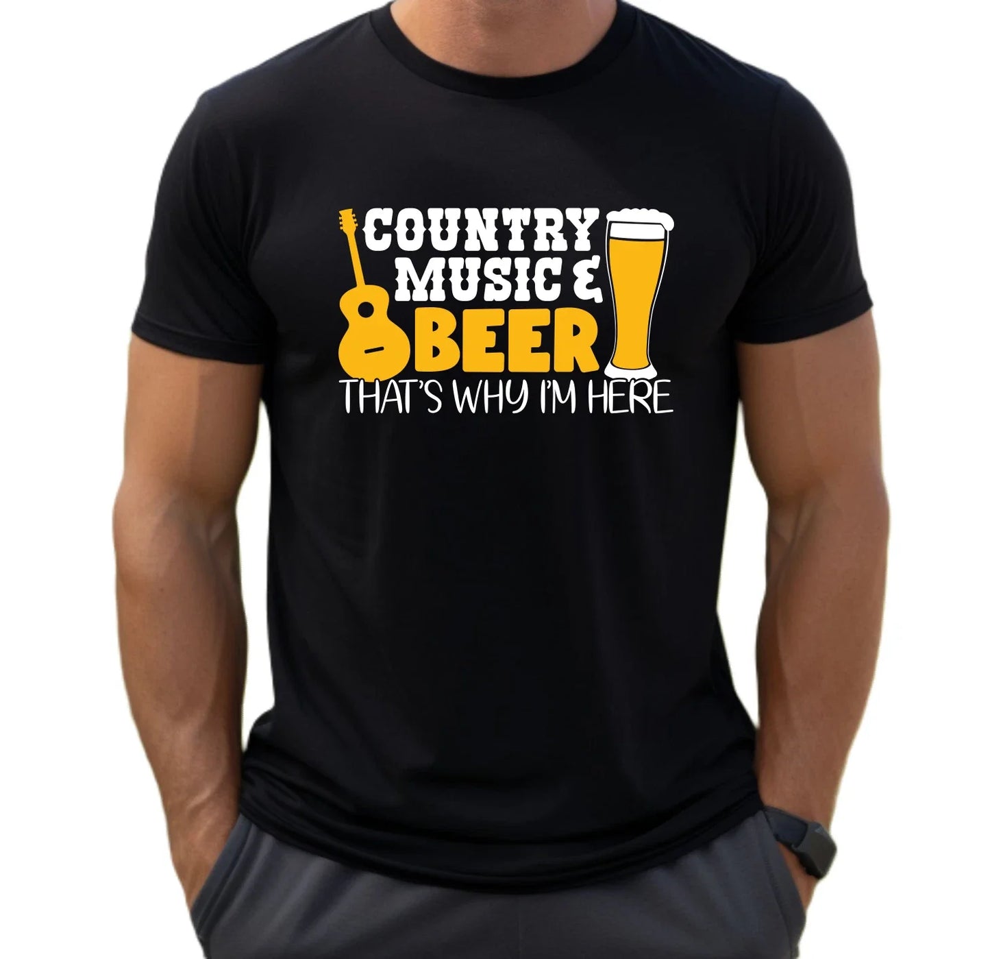 "Country Music BEER That's Why I'm Here" Drinking - Adult & Kids T-Shirts, Sweatshirts & Hoodies apparel design preview 1