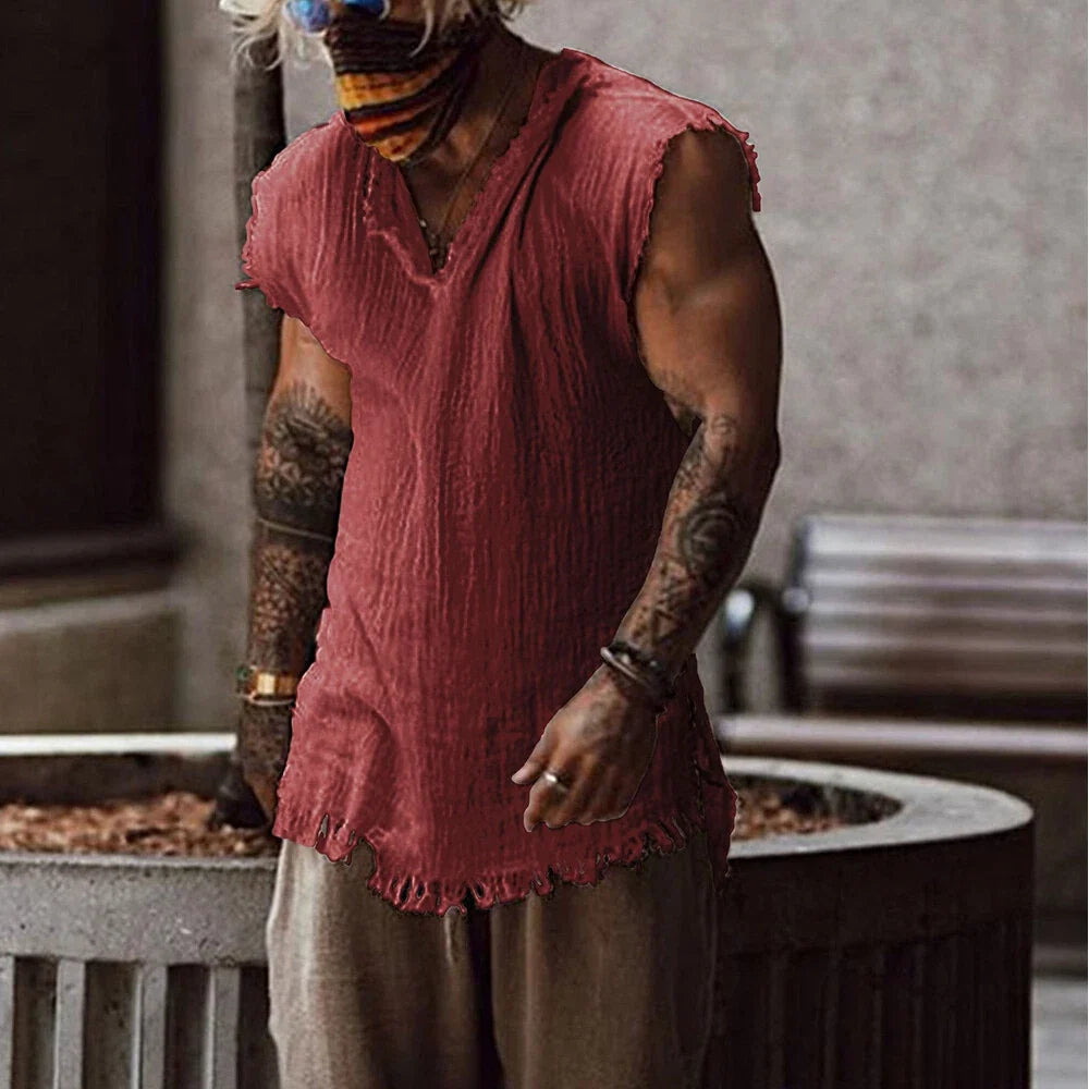 Summer Mens Cotton Loose V-Neck Vest Distressed Raw - Adult & Kids T-Shirts, Sweatshirts & Hoodies apparel design preview 1