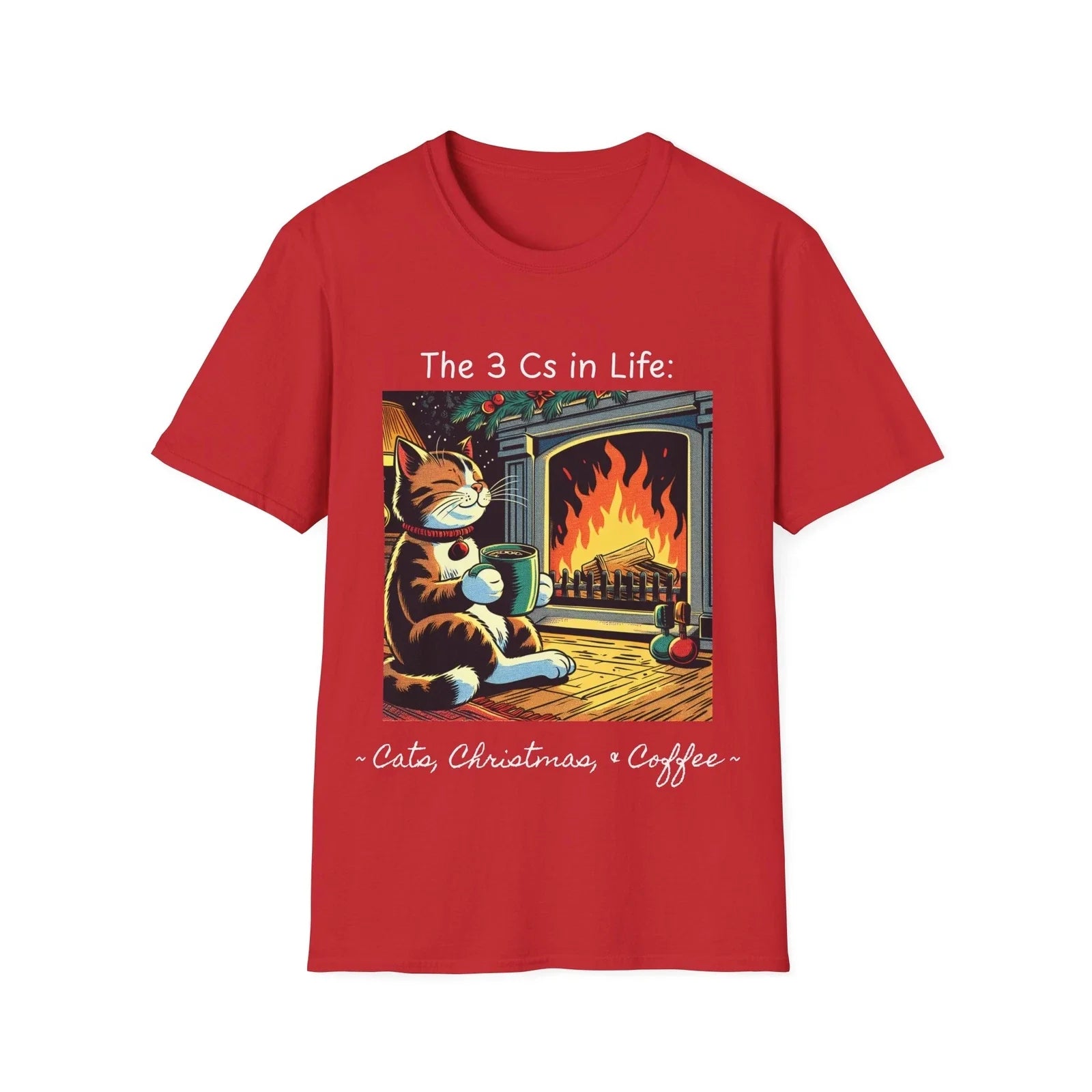 Cats, Christmas, and Coffee comic style illustration; - Adult & Kids T-Shirts, Sweatshirts & Hoodies apparel design preview 1