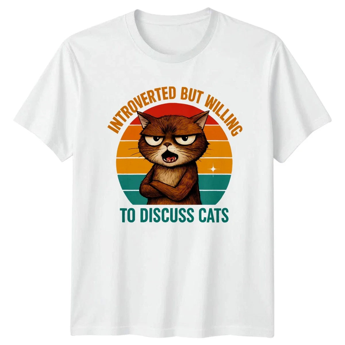 Introverted But Willing To Discuss Funny Cat Retro - Adult & Kids T-Shirts, Sweatshirts & Hoodies apparel design preview 1