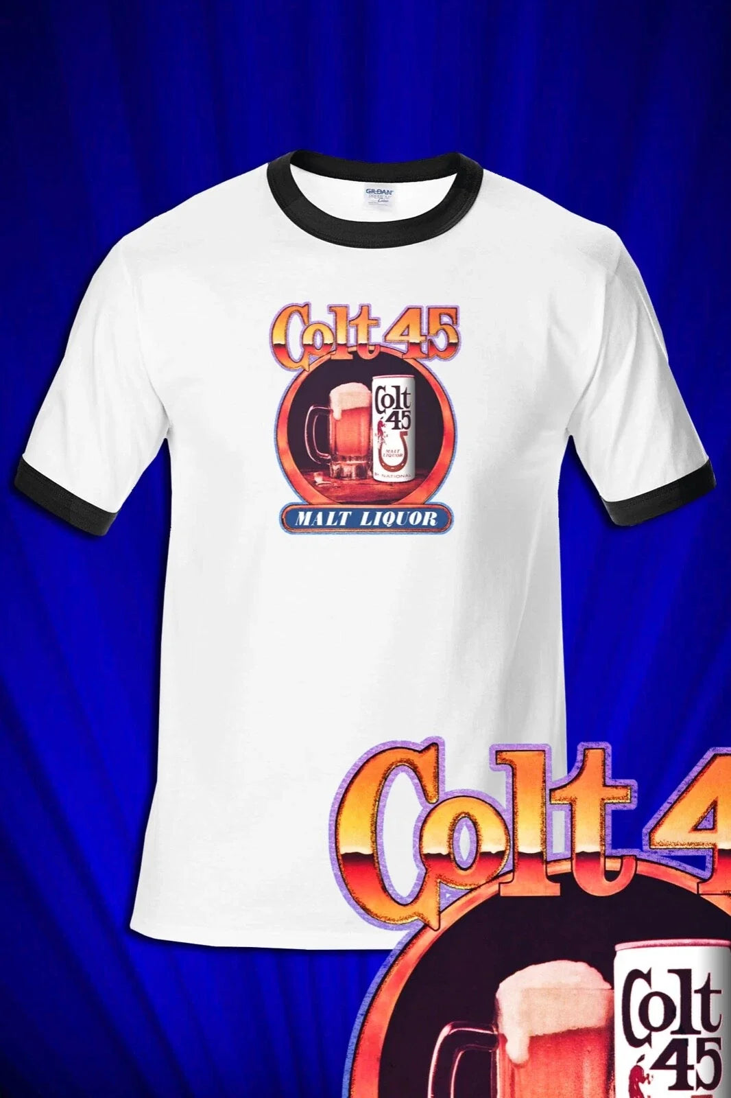 Malt Liquor Beer 1970s Vintage style RINGER - Adult & Kids T-Shirts, Sweatshirts & Hoodies apparel design preview 1