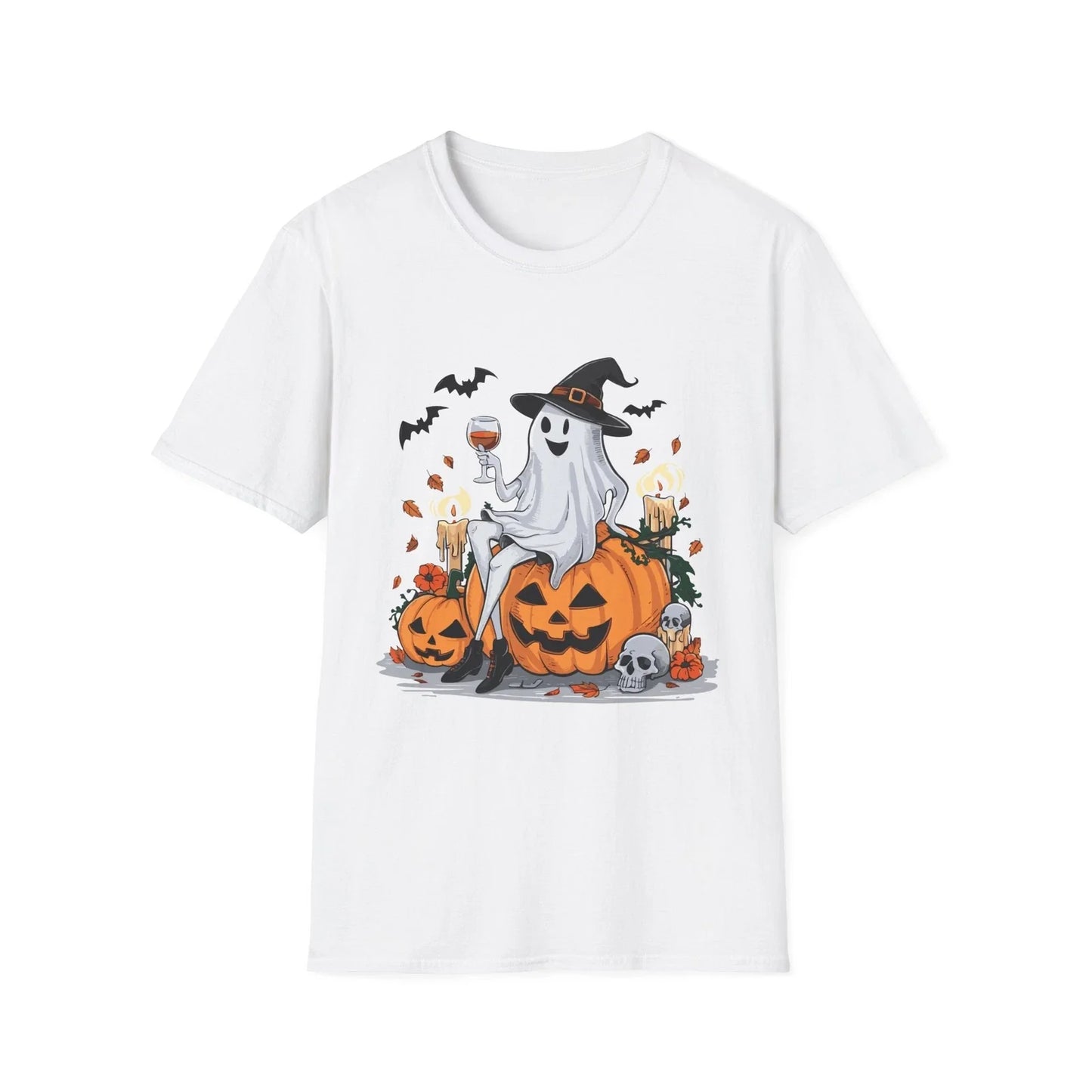Drinking Ghost Halloween With Wine Gift - Adult & Kids T-Shirts, Sweatshirts & Hoodies apparel design preview 1