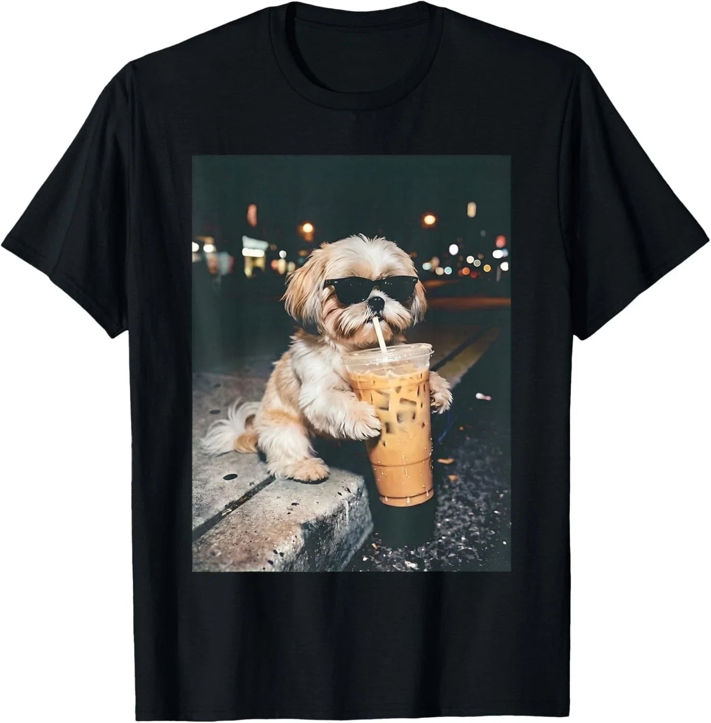 Drinking Iced Coffee Funny Pet Lifestyle Graphic - Adult & Kids T-Shirts, Sweatshirts & Hoodies apparel design preview 1