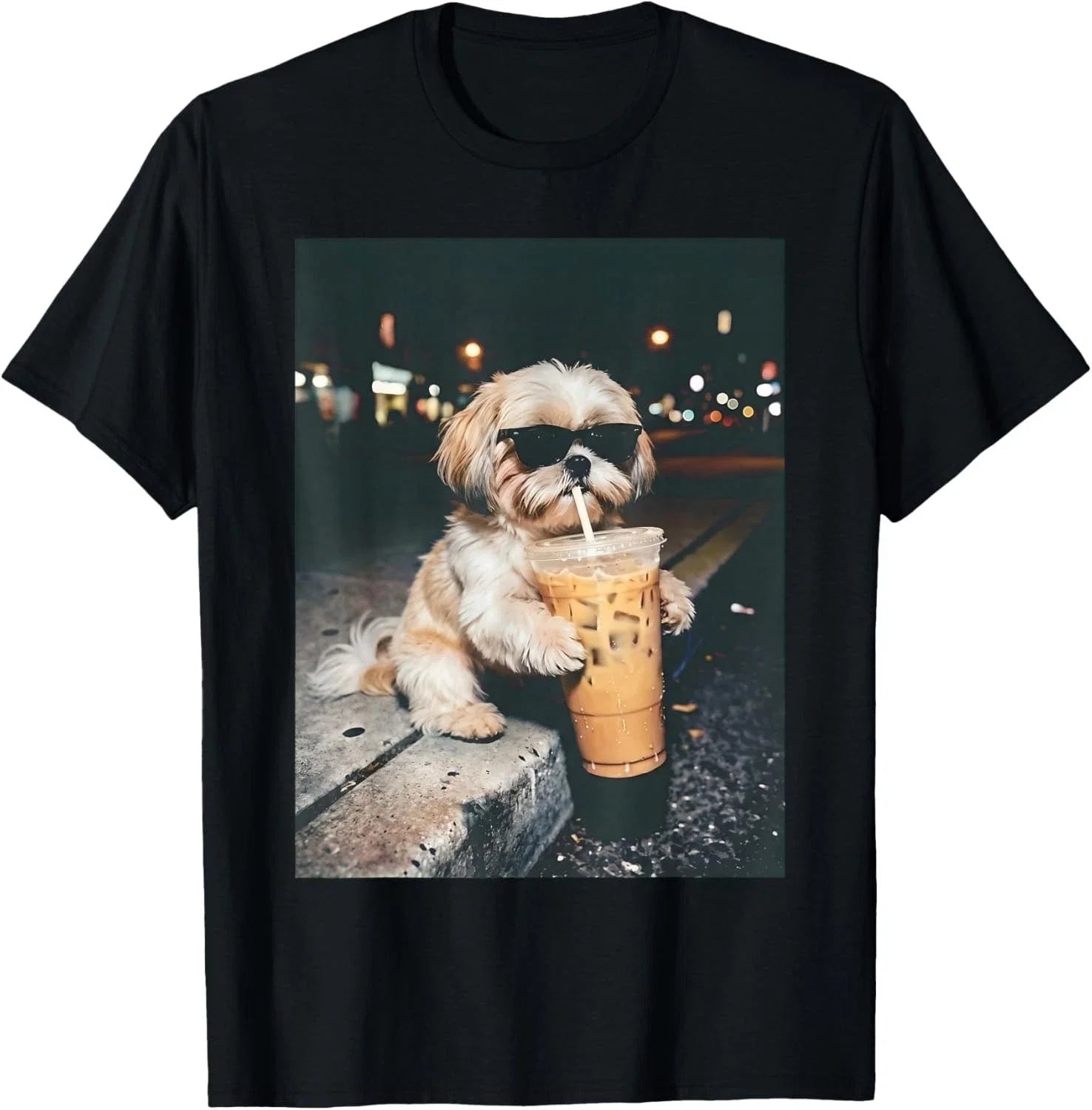 Drinking Iced Coffee Funny Pet Lifestyle Graphic - Adult & Kids T-Shirts, Sweatshirts & Hoodies apparel design preview 1