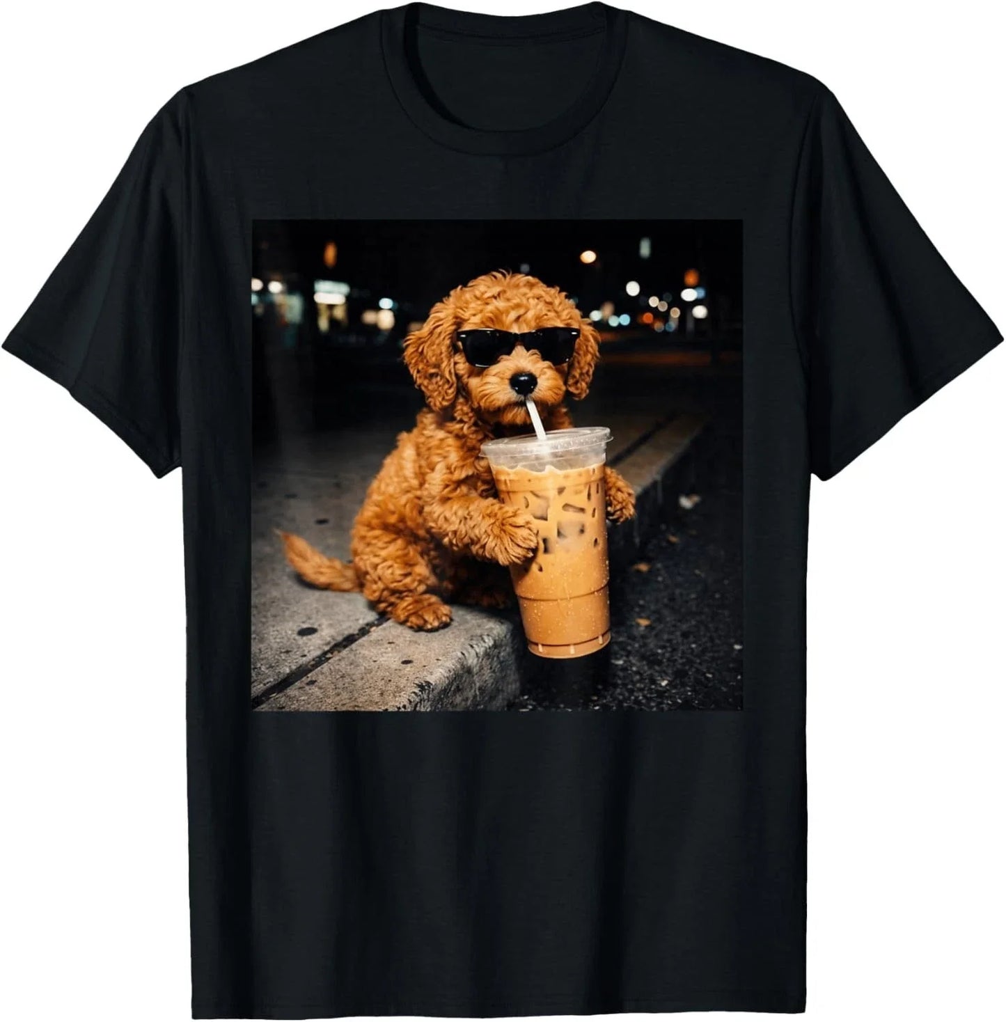 Funny Goldendoodle Drinking Iced Coffee Animal Meme - Adult & Kids T-Shirts, Sweatshirts & Hoodies apparel design preview 1