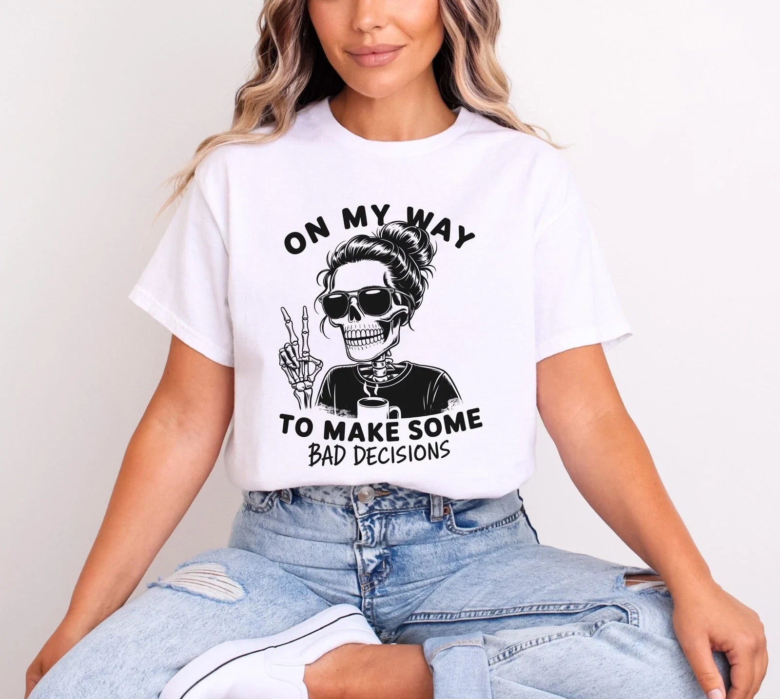 On My Way Bad Decisions Funny Skeleton Coffee Lover - Adult & Kids T-Shirts, Sweatshirts & Hoodies apparel design preview 1