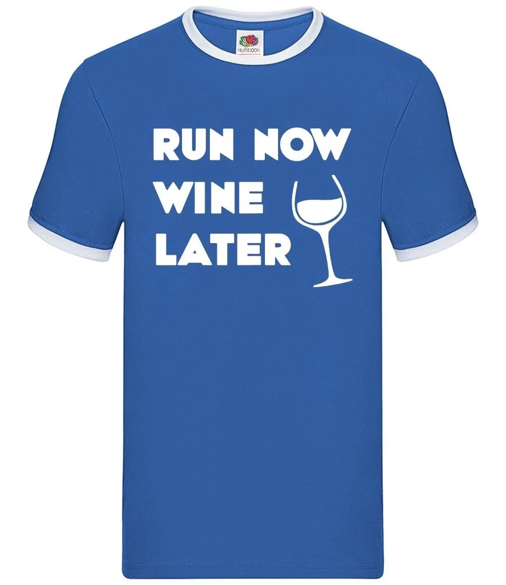 Run Now Wine Later Mens Ringer Red White Pinot Drink - Adult & Kids T-Shirts, Sweatshirts & Hoodies apparel design preview 1