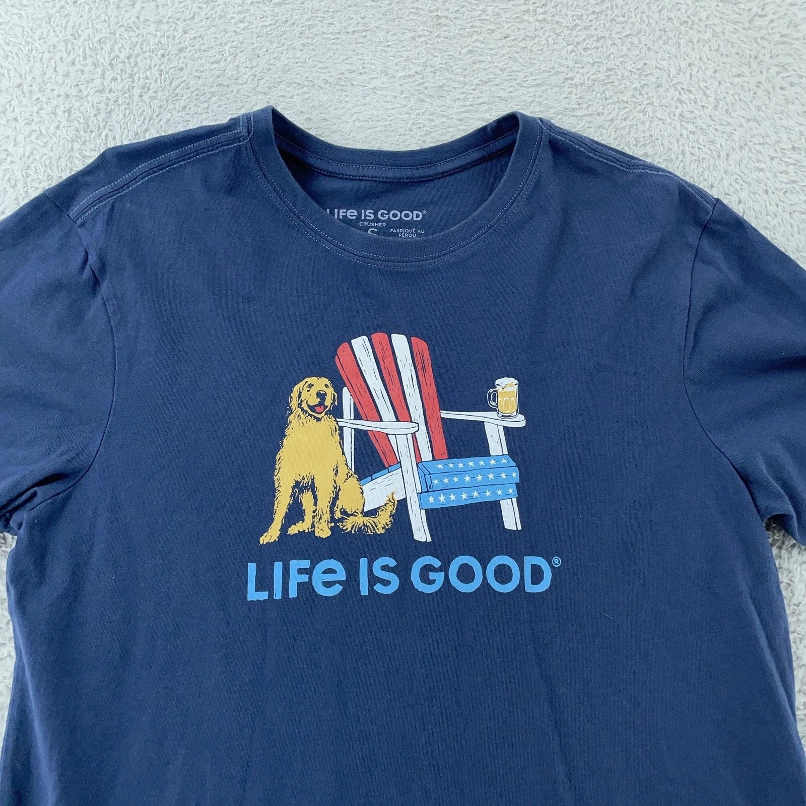 Life Is Good Mens Small Blue Crusher Patriotic Dog - Adult & Kids T-Shirts, Sweatshirts & Hoodies apparel design preview 1