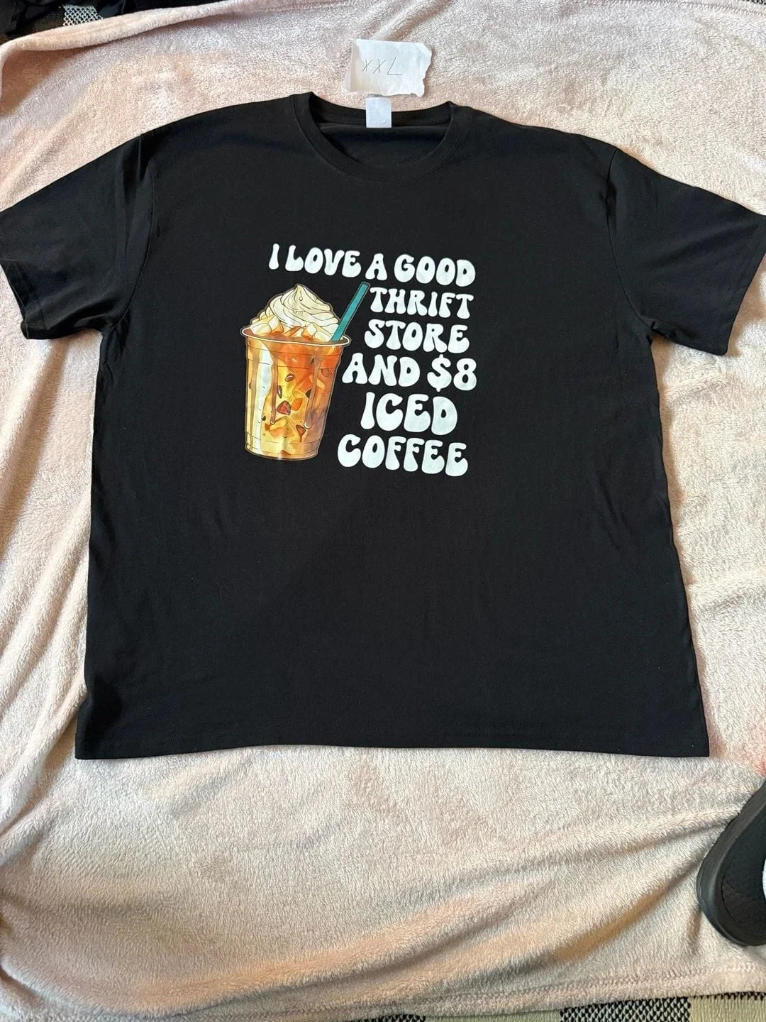 I Love A Good Thrift Store And $8 Iced Coffee Graphic - Adult & Kids T-Shirts, Sweatshirts & Hoodies apparel design preview 1