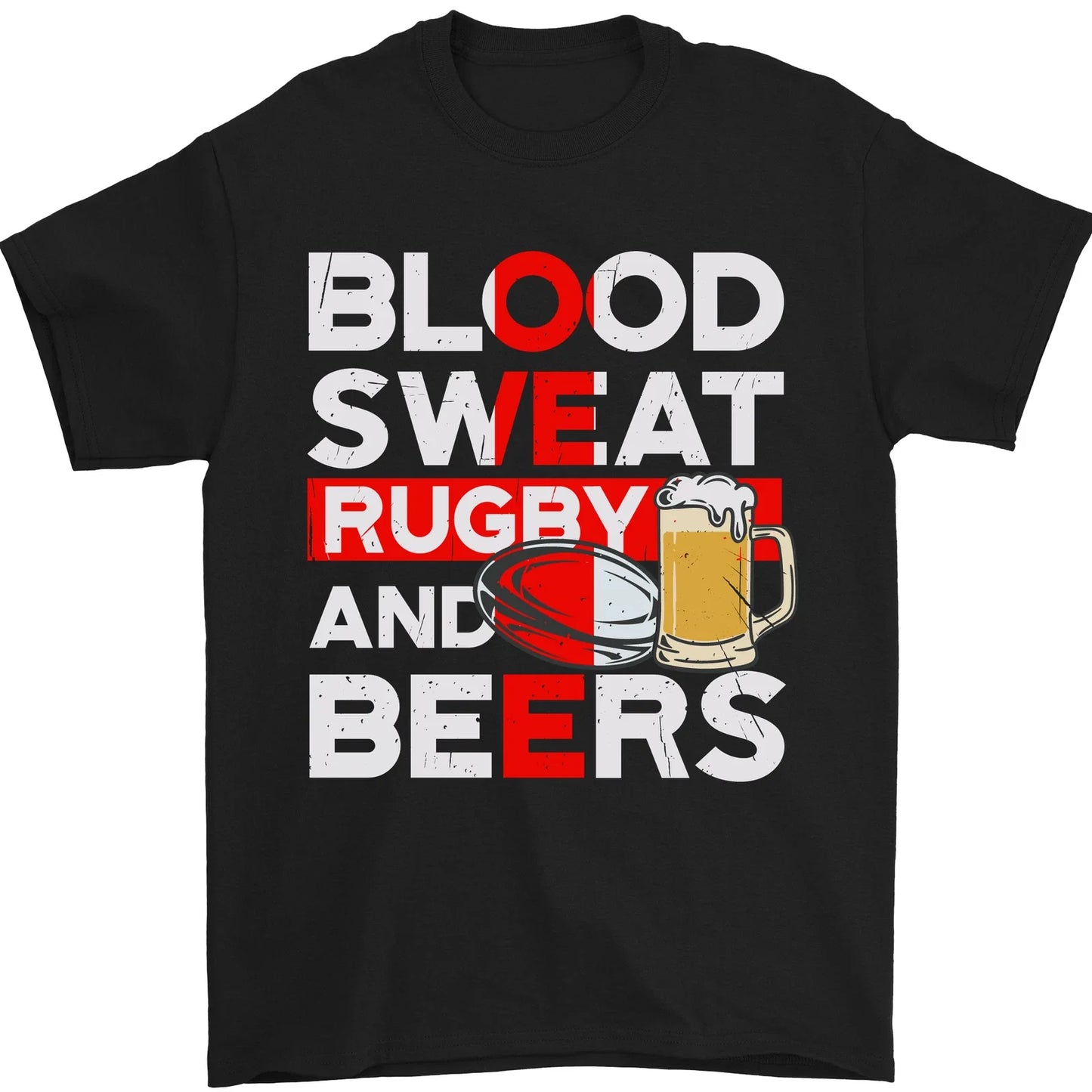 Blood Sweat Rugby and Beers England Funny Mens 100% - Adult & Kids T-Shirts, Sweatshirts & Hoodies apparel design preview 1