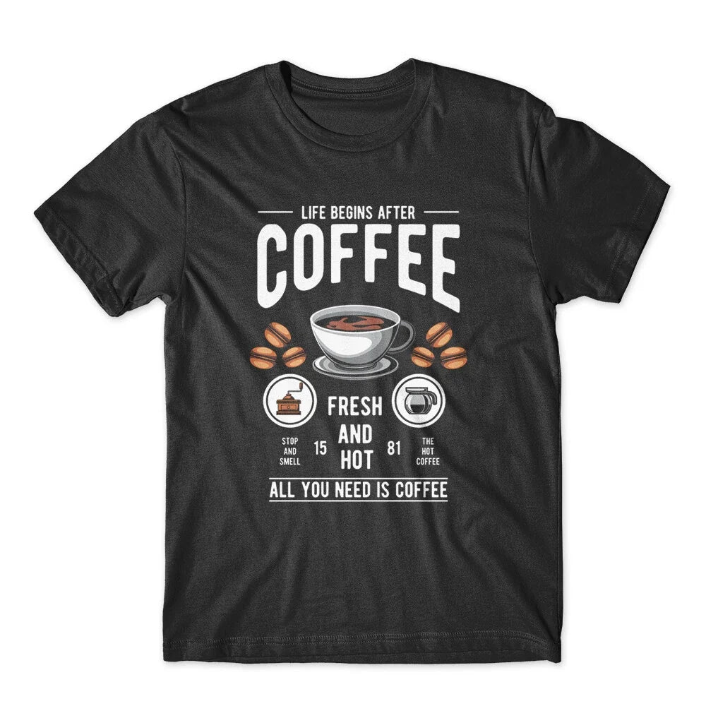 Life Begins After Coffee 100% Cotton Premium NEW - Adult & Kids T-Shirts, Sweatshirts & Hoodies apparel design preview 1