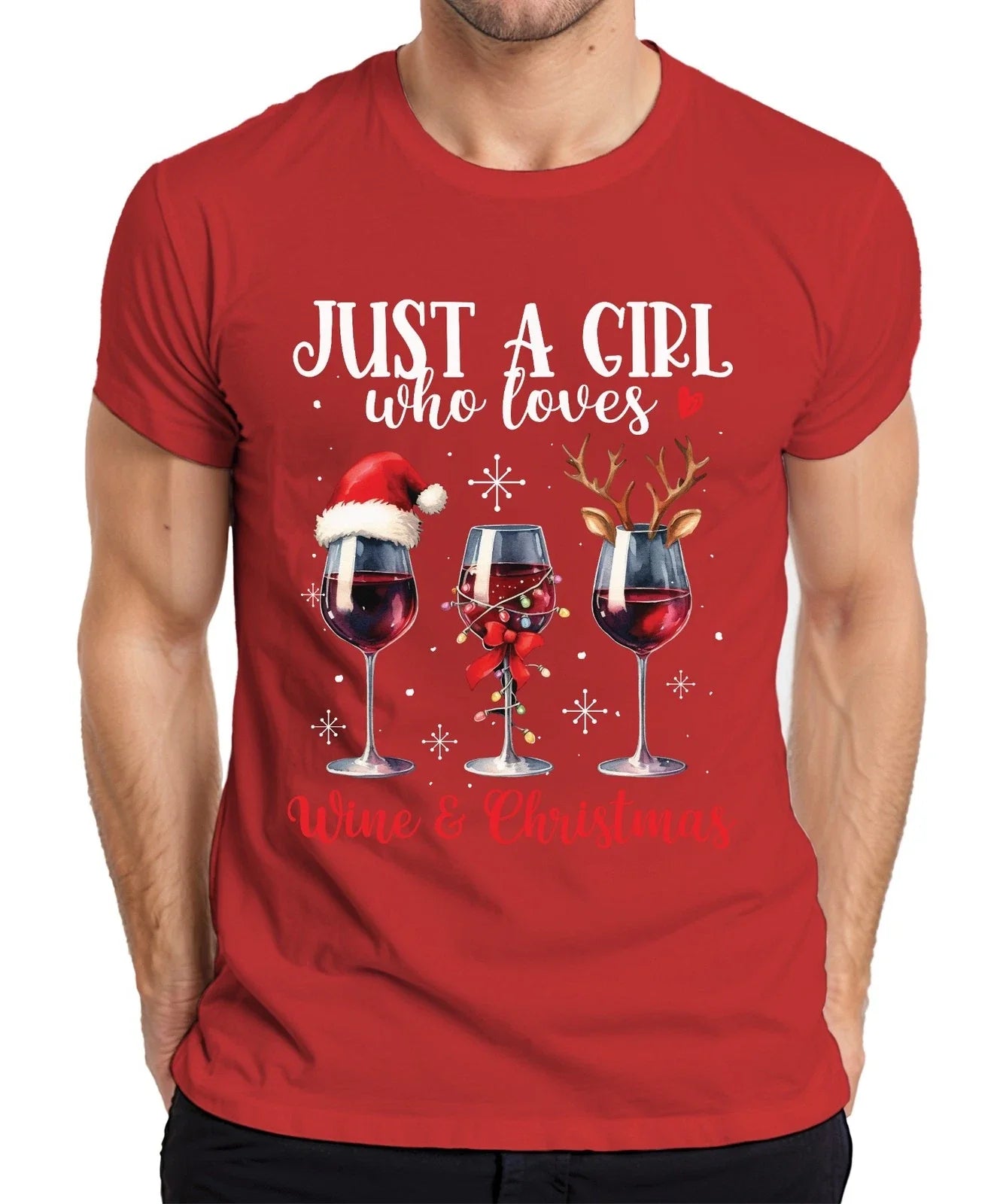 Just A Girl Who Loves Wine Christmas Xmas Gift - Adult & Kids T-Shirts, Sweatshirts & Hoodies apparel design preview 1