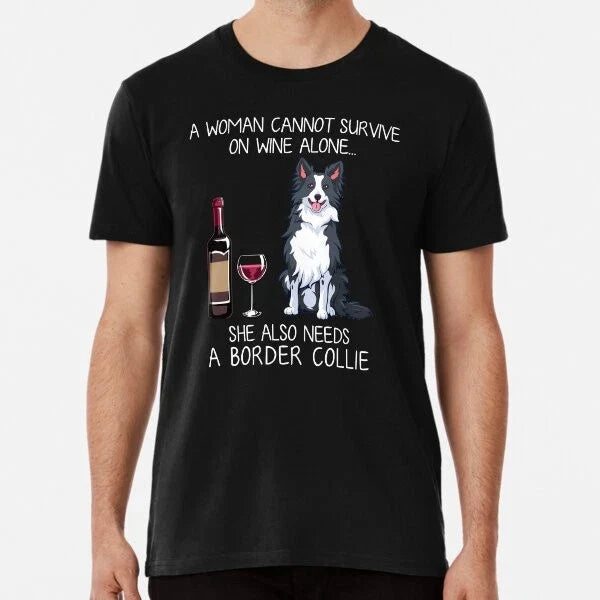 Border Collie and wine Funny dog Premium T-S S to 5XL - Adult & Kids T-Shirts, Sweatshirts & Hoodies apparel design preview 1