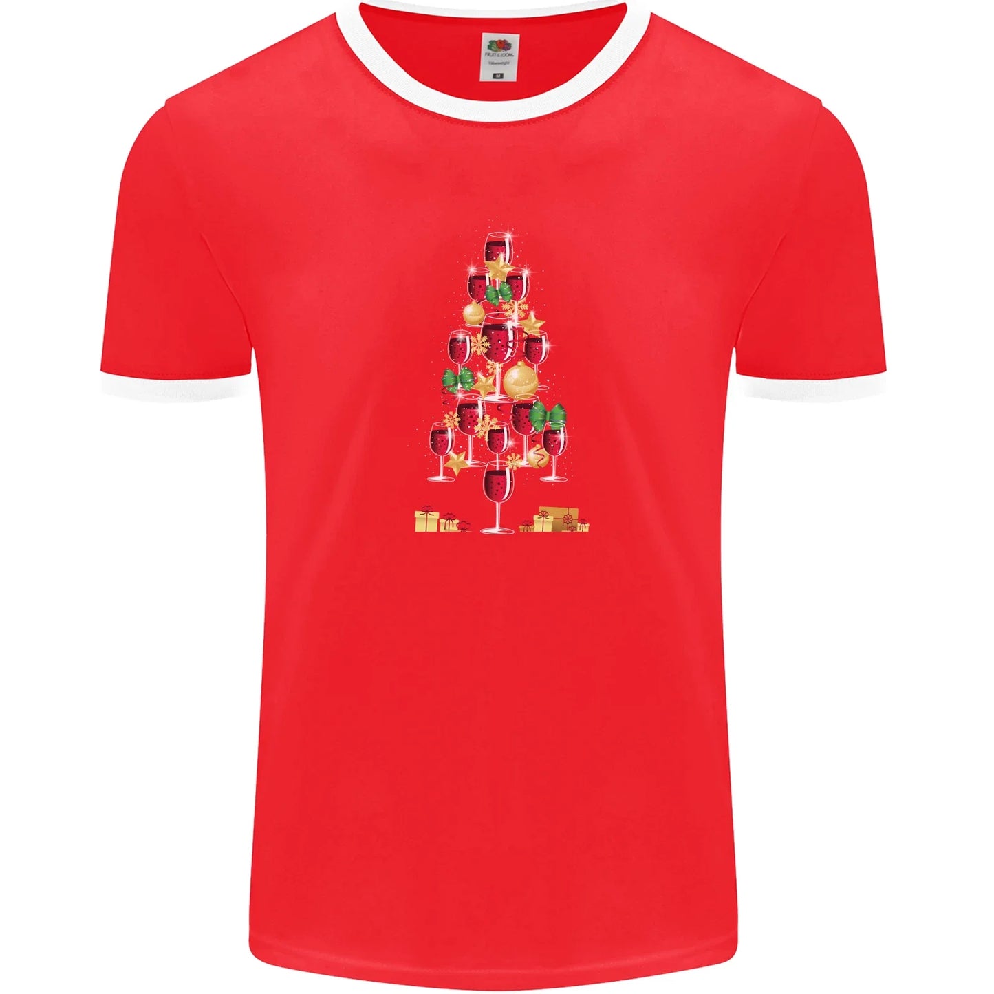 Wine Christmas Tree Xmas Alcohol Funny Mens Ringer - Adult & Kids T-Shirts, Sweatshirts & Hoodies apparel design preview 1