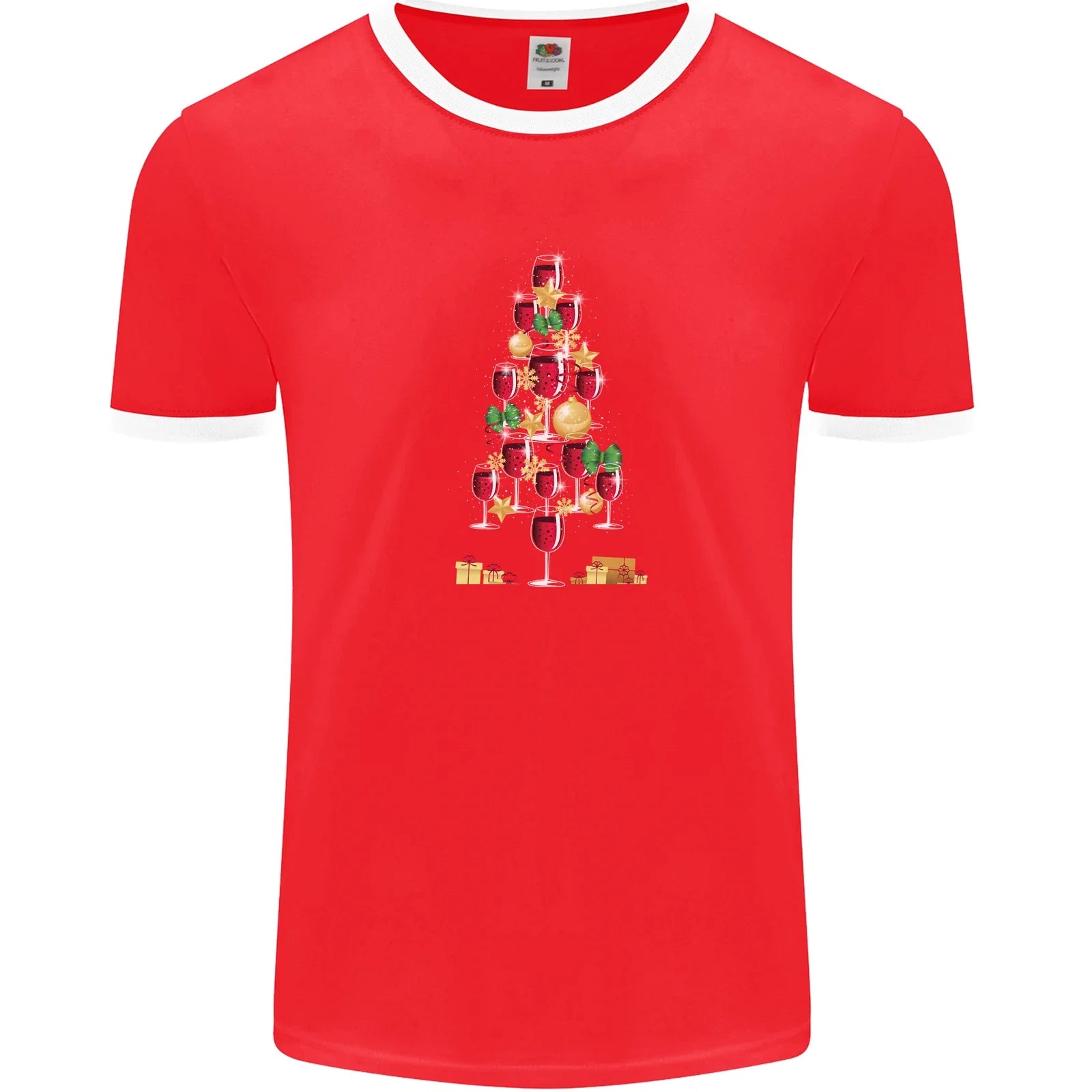 Wine Christmas Tree Xmas Alcohol Funny Mens Ringer - Adult & Kids T-Shirts, Sweatshirts & Hoodies apparel design preview 1
