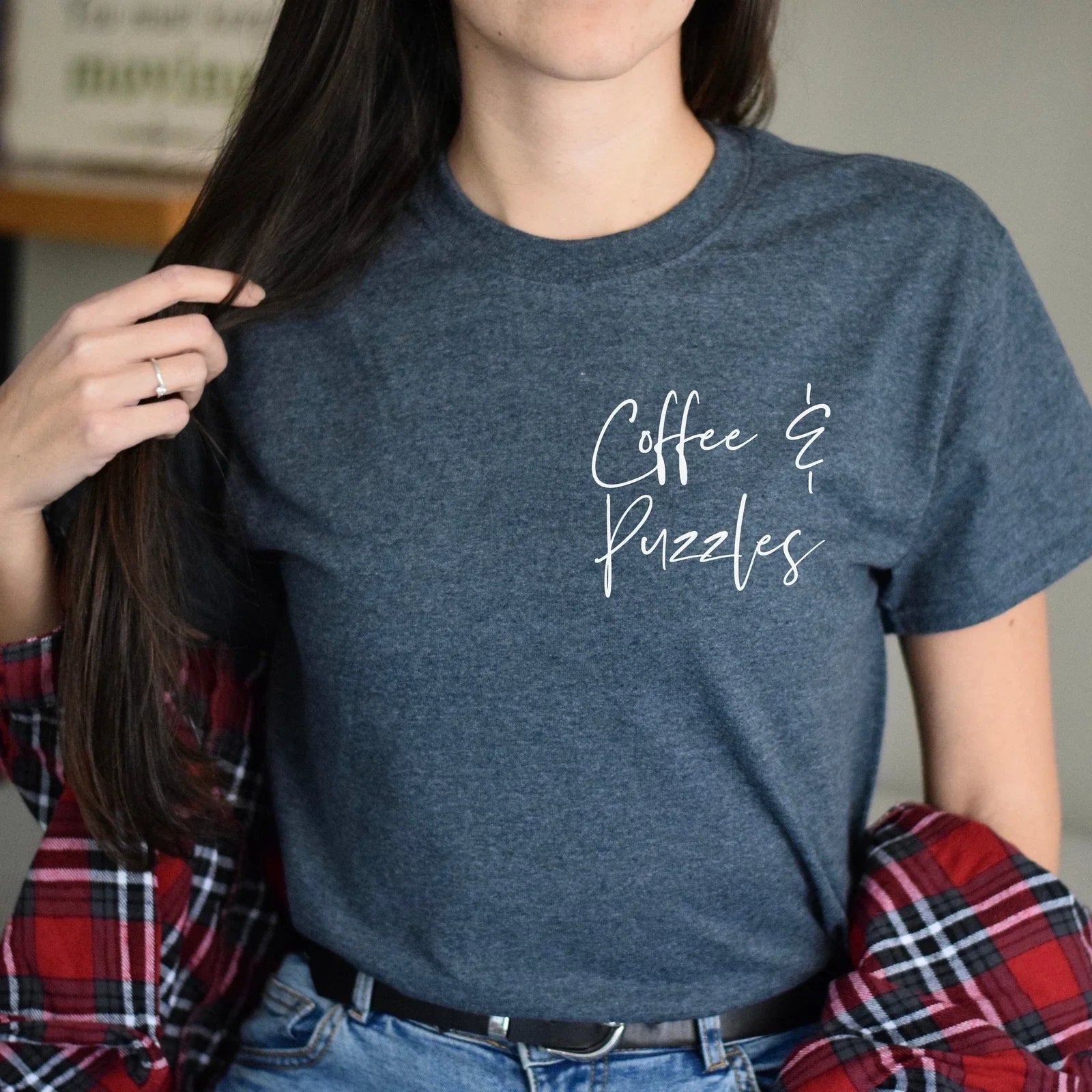 Coffee and puzzles pocket lover Black Navy Dark Heath - Adult & Kids T-Shirts, Sweatshirts & Hoodies apparel design preview 1