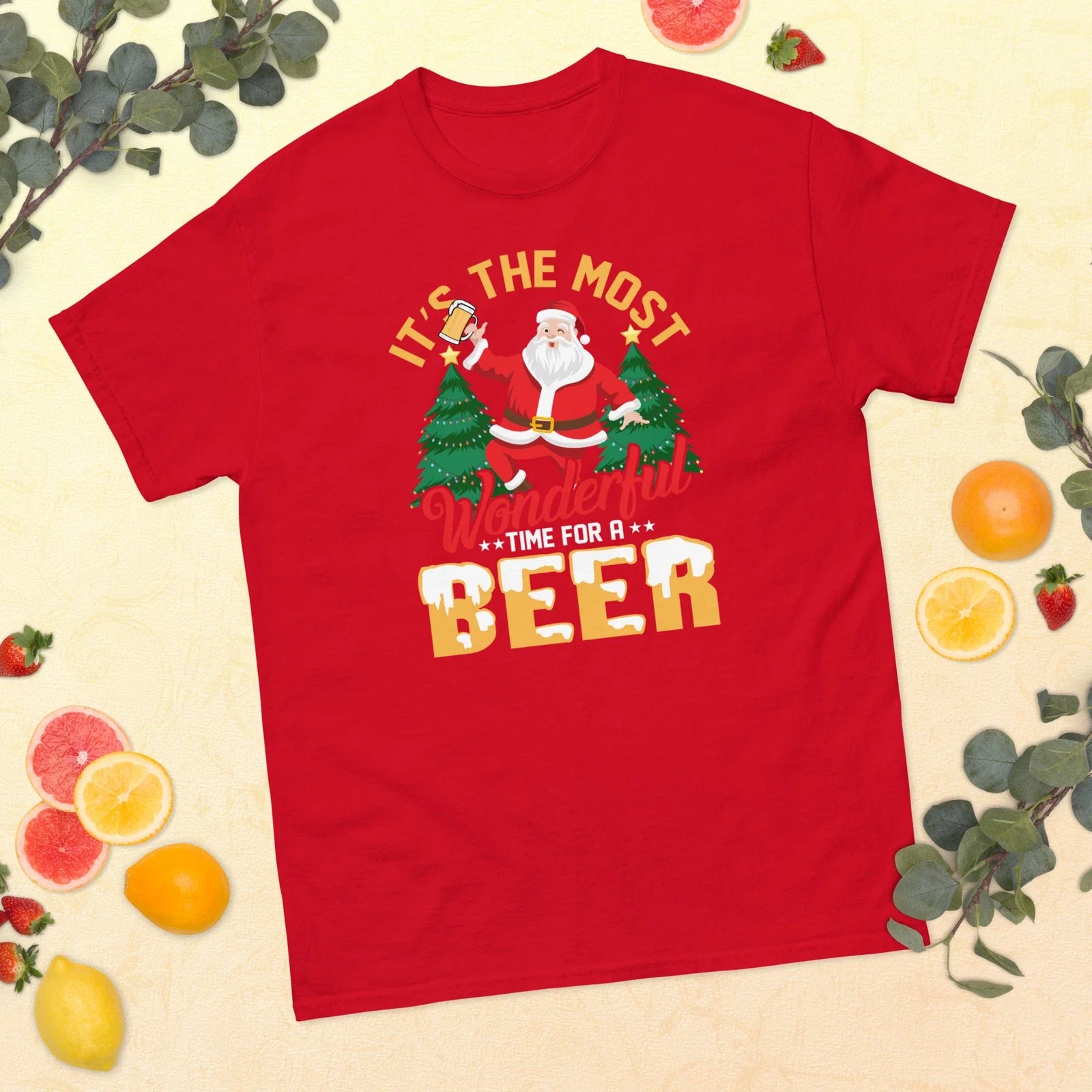 "Most Wonderful Time for a Beer" Funny Holiday Santa - Adult & Kids T-Shirts, Sweatshirts & Hoodies apparel design preview 1