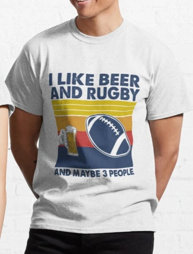 I Like Beer And Rugby Maybe 3 People Funny Gift - Adult & Kids T-Shirts, Sweatshirts & Hoodies apparel design preview 1