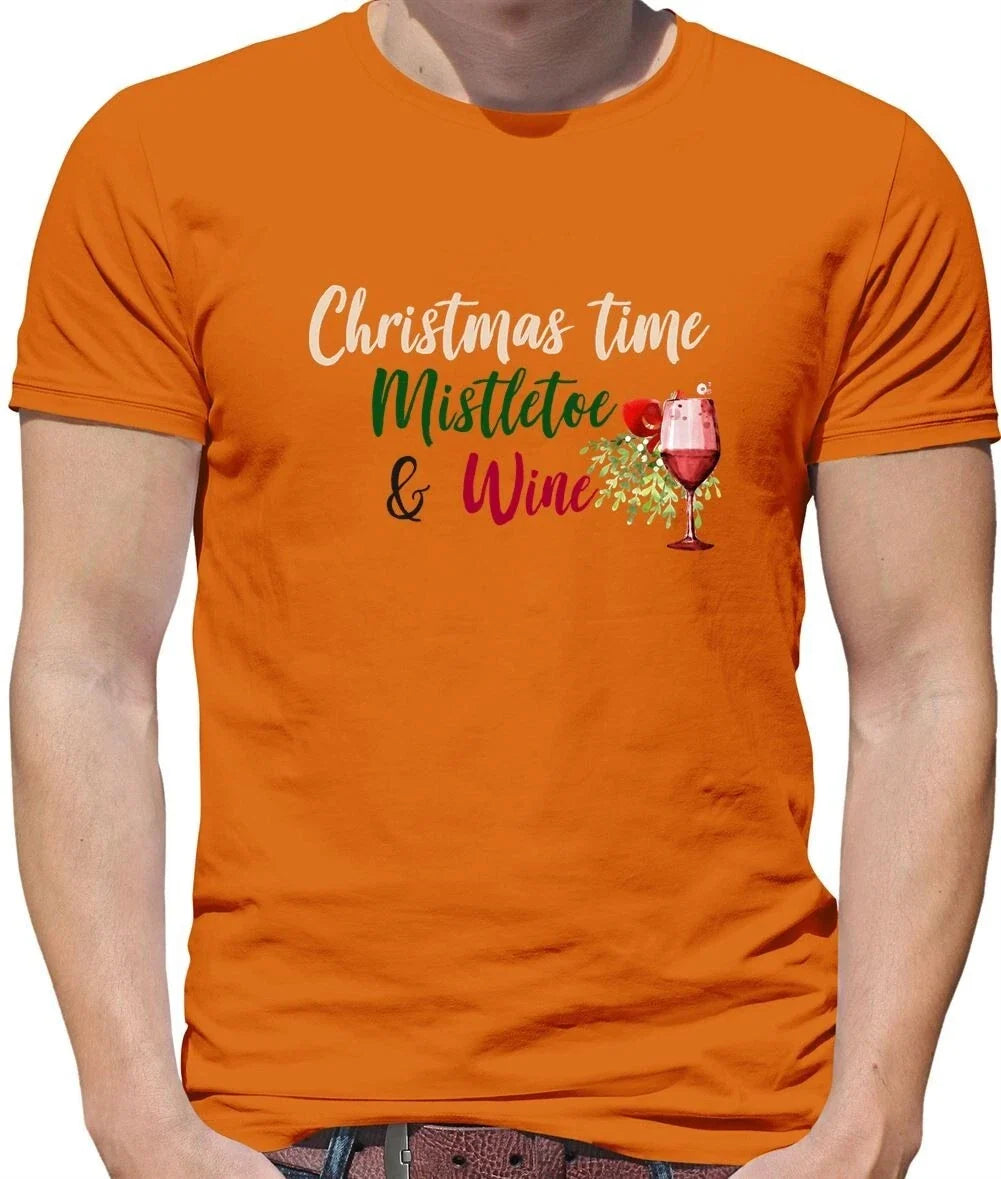 Christmas Time, Mistletoe And Wine Mens Funny Love - Adult & Kids T-Shirts, Sweatshirts & Hoodies apparel design preview 1