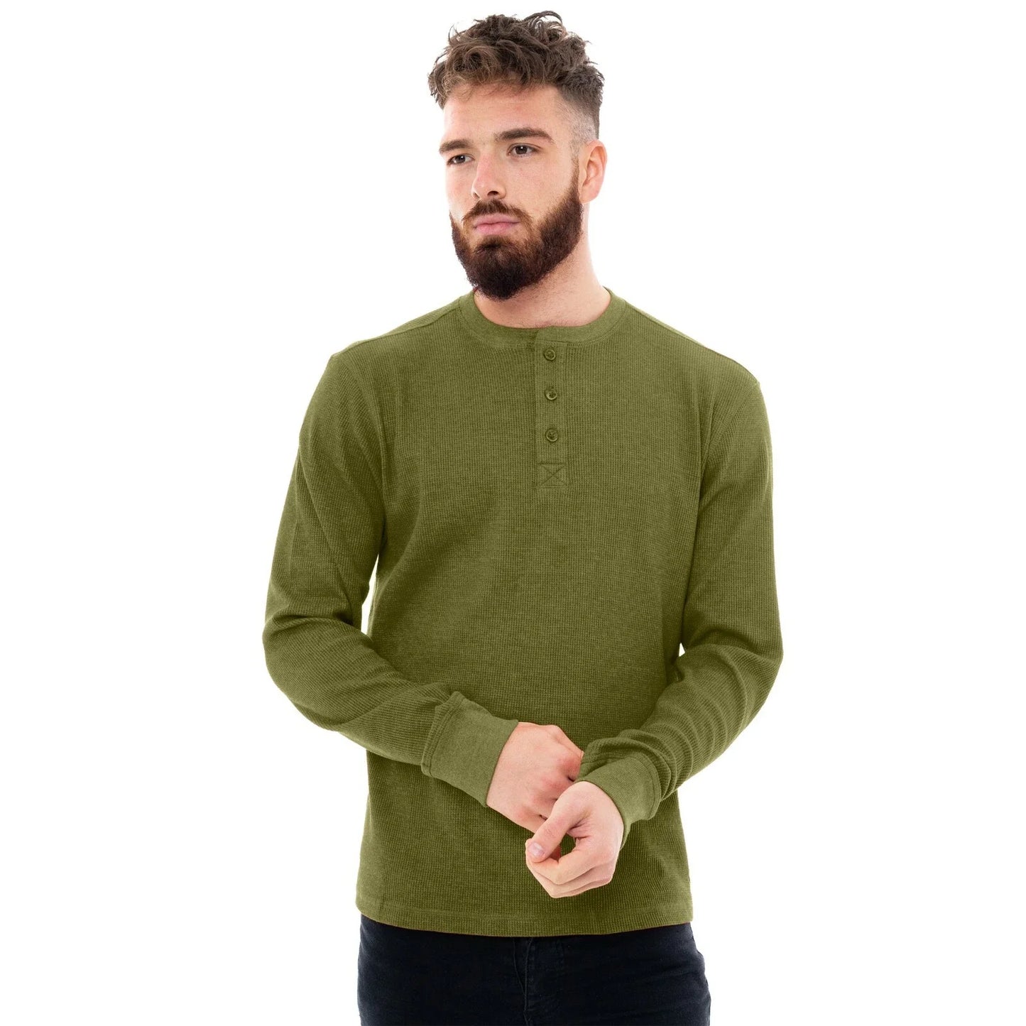 Mens Henley Jumper Top Thermal Grandad Neck Waffle - Adult & Kids T-Shirts, Sweatshirts & Hoodies apparel design preview 1