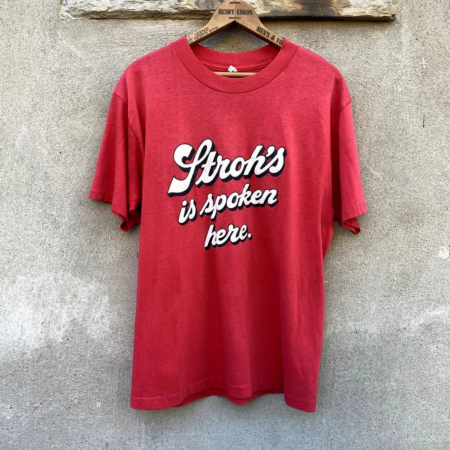 Vintage Stroh's Is Spoken Here Beer Promo Thin Soft - Adult & Kids T-Shirts, Sweatshirts & Hoodies apparel design preview 1