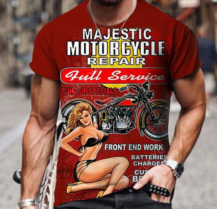 Vintage Motorcycle Repair Pin-Up: Classic Biker's - Adult & Kids T-Shirts, Sweatshirts & Hoodies apparel design preview 1