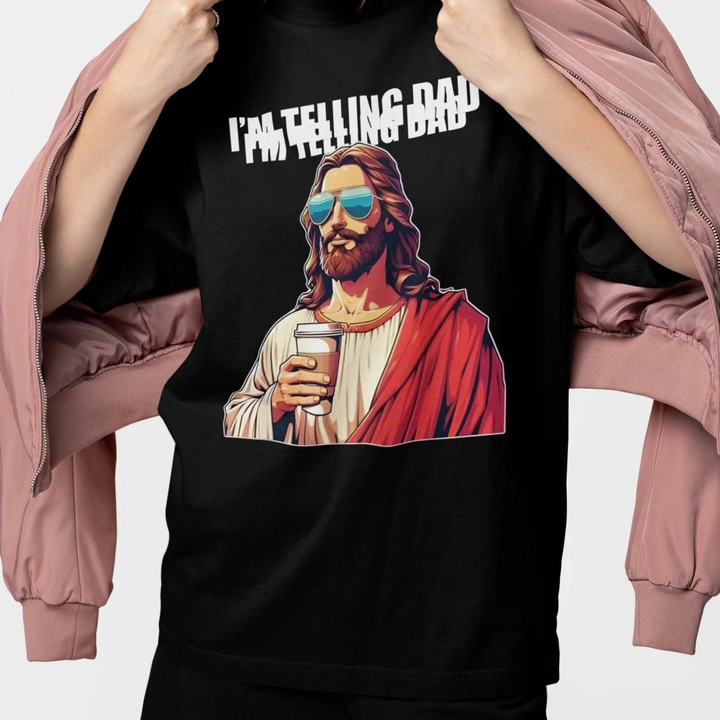 I'm Telling Dad Funny Jesus Coffee Meme Graphic - Adult & Kids T-Shirts, Sweatshirts & Hoodies apparel design preview 1