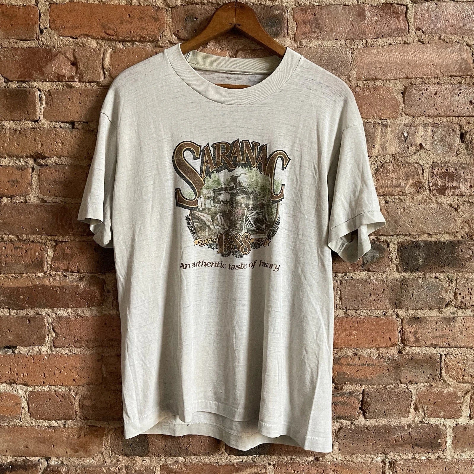 VTG 1980s Paper Thin Beer Saranac Large White - Adult & Kids T-Shirts, Sweatshirts & Hoodies apparel design preview 1
