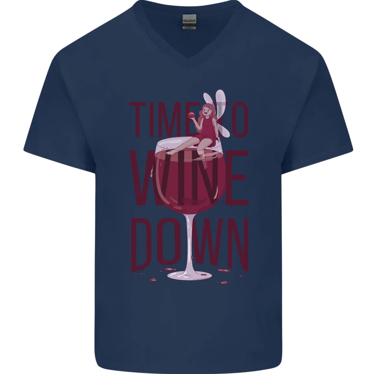 Time to Wine Down Funny Alcohol Mens V-Neck Cotton - Adult & Kids T-Shirts, Sweatshirts & Hoodies apparel design preview 1