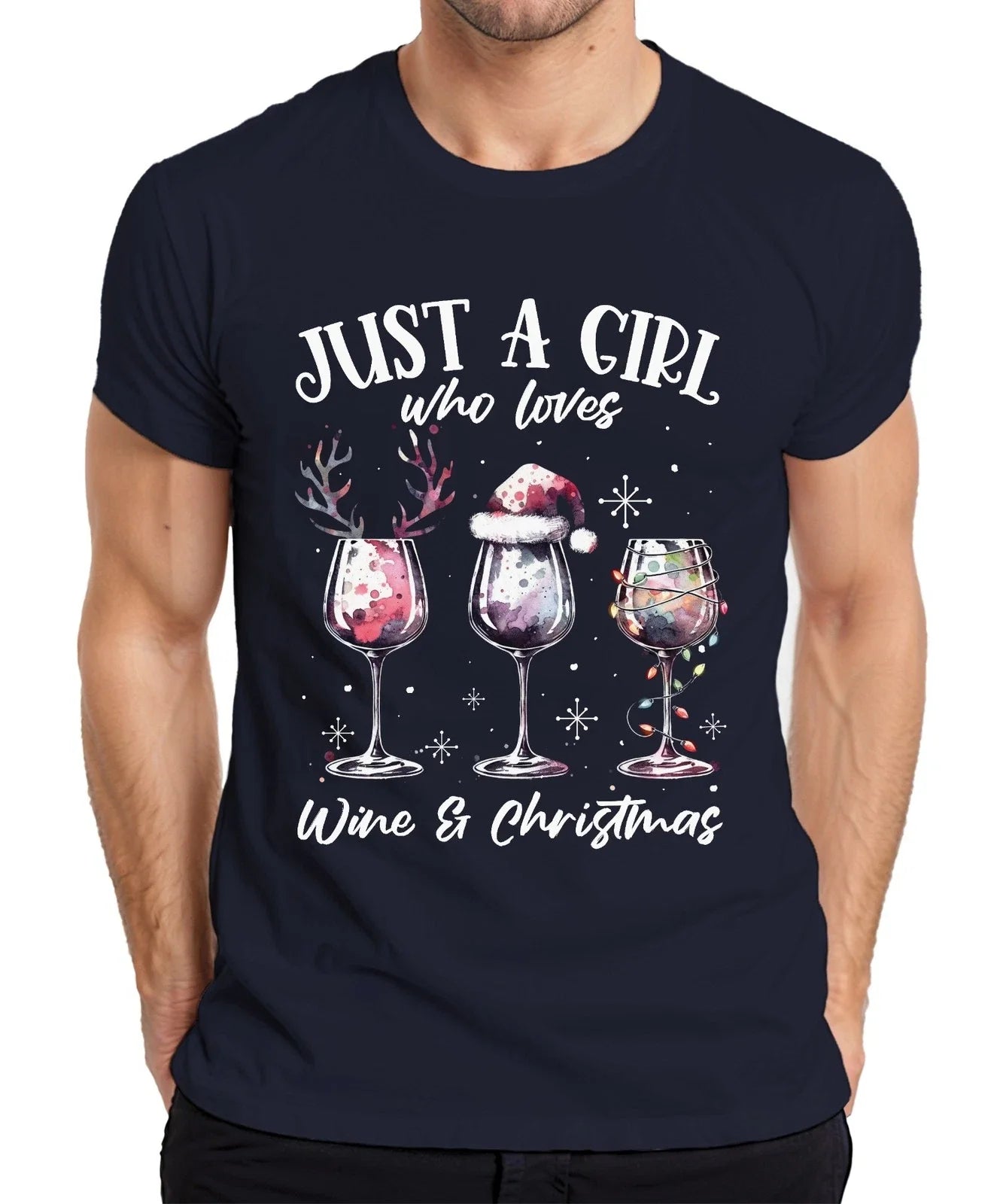 Just a girl who loves wine and christmas Drinker Xmas - Adult & Kids T-Shirts, Sweatshirts & Hoodies apparel design preview 1