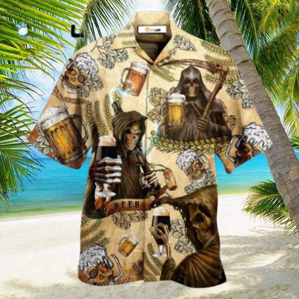 Beer Skull Love Happy Day Hawaiian - Adult & Kids T-Shirts, Sweatshirts & Hoodies apparel design preview 1