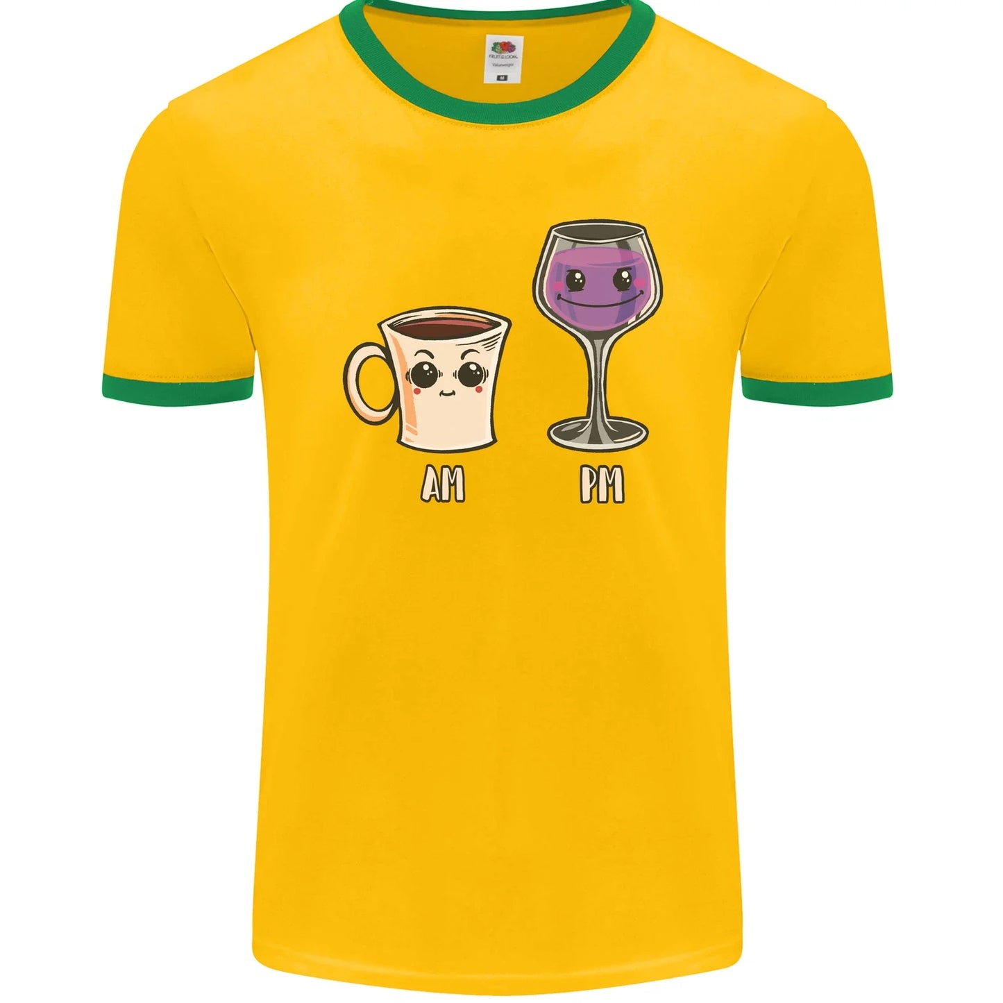 Coffee am Wine pm Funny Alcohol Prosecco Mens Ringer - Adult & Kids T-Shirts, Sweatshirts & Hoodies apparel design preview 1