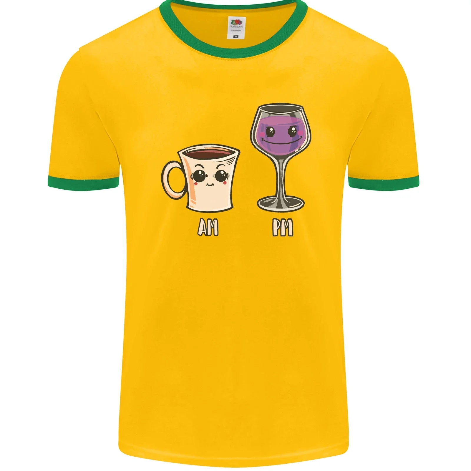 Coffee am Wine pm Funny Alcohol Prosecco Mens Ringer - Adult & Kids T-Shirts, Sweatshirts & Hoodies apparel design preview 1