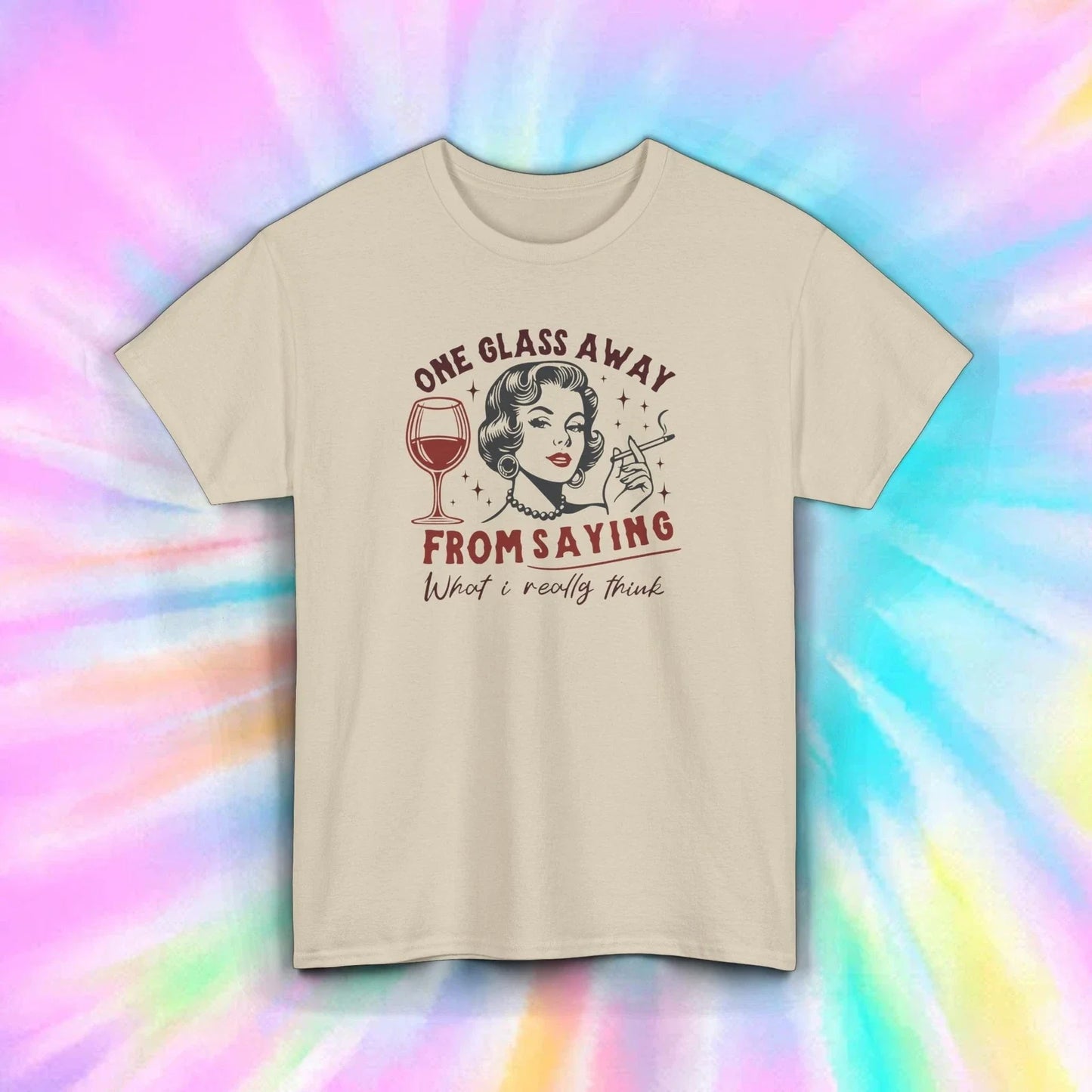 Funny Wine Lover One Glass Away From Saying What I - Adult & Kids T-Shirts, Sweatshirts & Hoodies apparel design preview 1