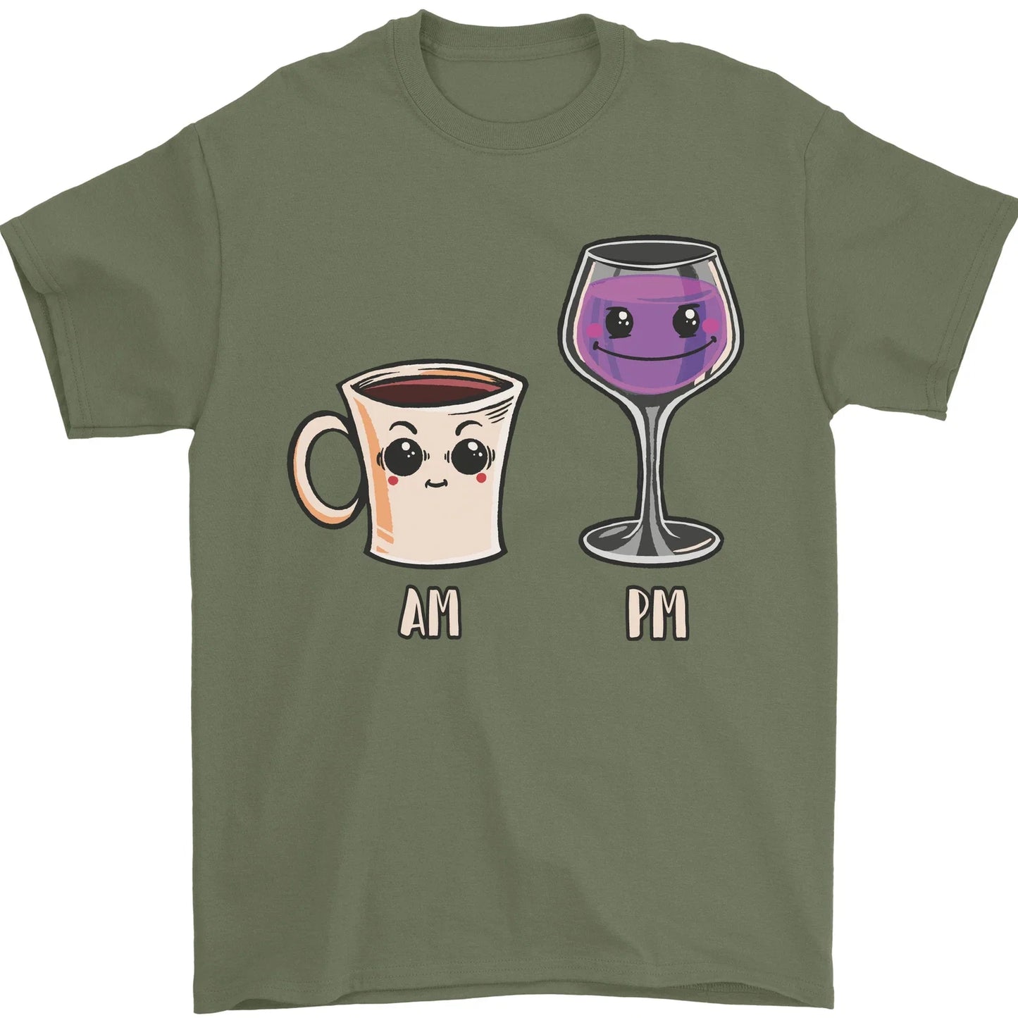 Coffee am Wine pm Funny Alcohol Prosecco Mens 100% - Adult & Kids T-Shirts, Sweatshirts & Hoodies apparel design preview 1