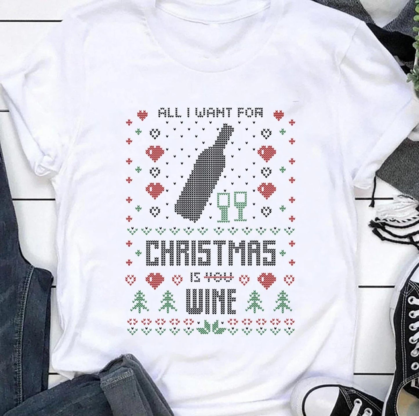 All I want For Christmas Is Wine Funny S-5XL Q8748 - Adult & Kids T-Shirts, Sweatshirts & Hoodies apparel design preview 1