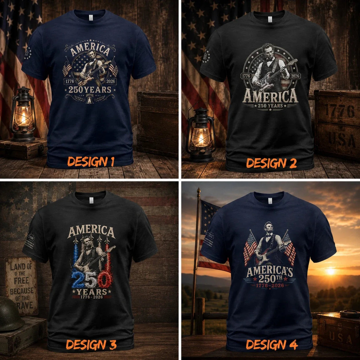 America 250 Years 1776-2026 Patriotic Guitarist - Adult & Kids T-Shirts, Sweatshirts & Hoodies apparel design preview 1
