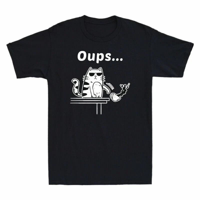 Oups Cotton Short Cool Sleeve Cat Coffee With Men's - Adult & Kids T-Shirts, Sweatshirts & Hoodies apparel design preview 1