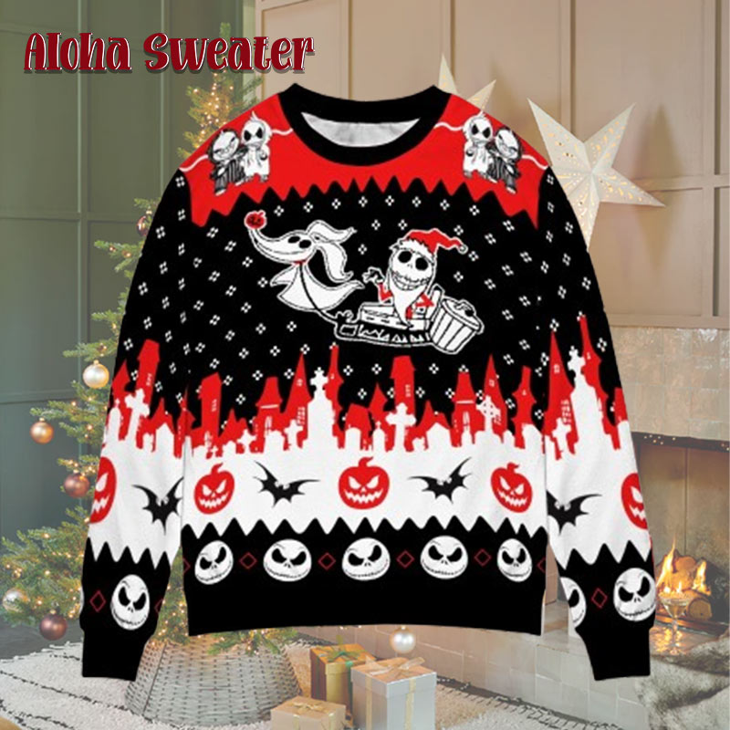 Santa The Nightmare Before Christmas Jack Skellington Red Cute Ugly Christmas Sweater - Holiday Gift product image 3