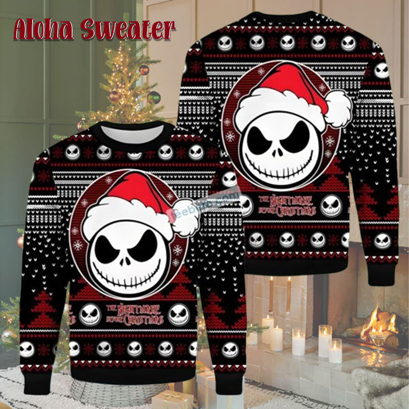 Santa The Nightmare Before Christmas Jack Skellington Red Cute Ugly Christmas Sweater - Holiday Gift product image