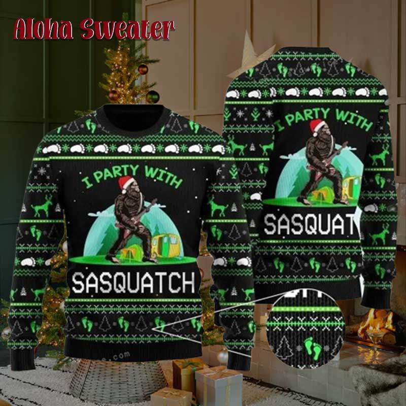 Xmas Gifts Believe In Bigfoot Squat Ugly Christmas Sweater - Holiday Gift product image 2