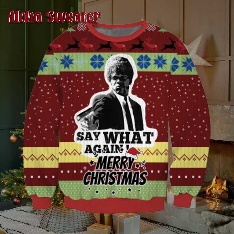 Say What Again John Pulp Fiction Ugly Christmas Sweater - Holiday Gift product image