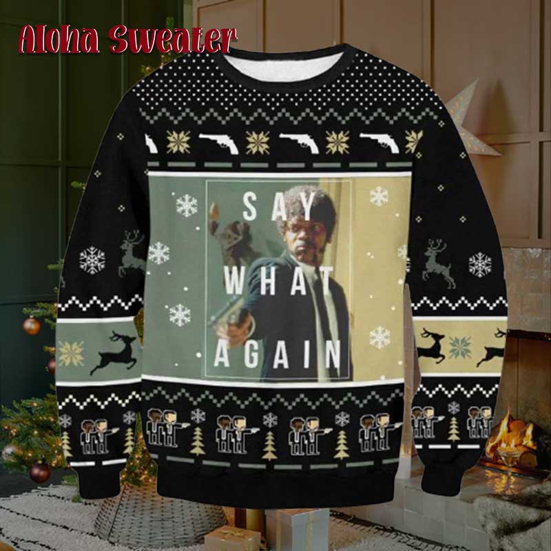 Say What Again John Pulp Fiction Ugly Christmas Sweater - Holiday Gift product image 2