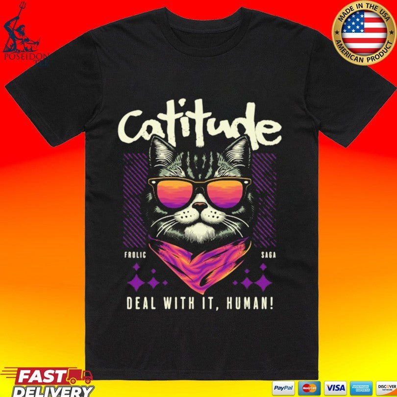 Shark Cattitude Deal With It, Human - Adult & Kids T-Shirts, Sweatshirts & Hoodies apparel design preview 1