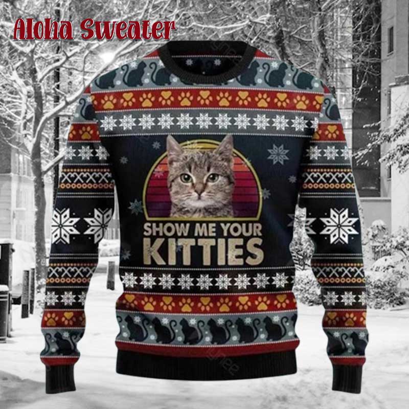 Show Me Your Kitties Cat Ugly Christmas Sweater - Holiday Gift product image