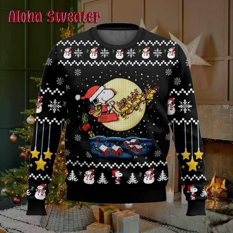 Snoopy Wrapped In Christmas Light Ugly Christmas Sweater - Holiday Gift product image 3