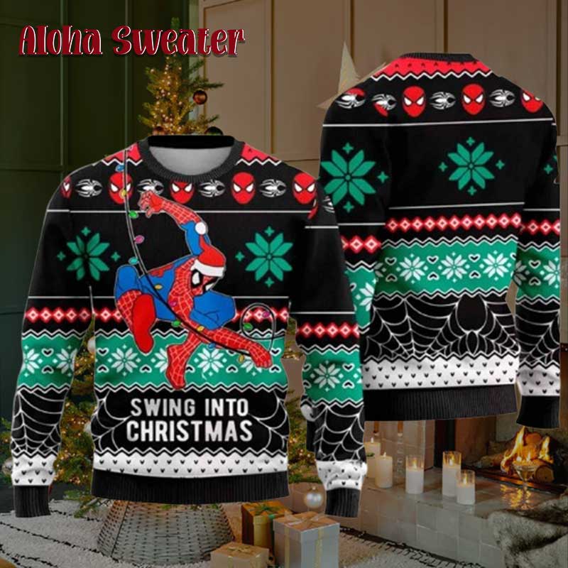 Spider Man Swing Into Christmas Ugly Christmas Sweater - Holiday Gift product image