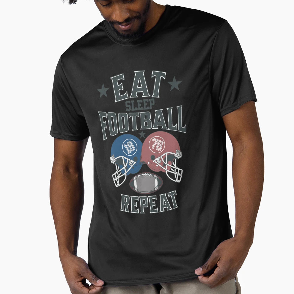 Eat Sleep Football Repeat Game Day Fan T-Shirt - Unique Graphic for Adults - T-Shirt, Sweatshirt, Hoodie
