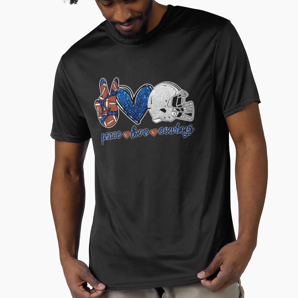Peace Love Cowboys Football Team T-Shirt - Minimalist Print for Adults - T-Shirt, Sweatshirt, Hoodie
